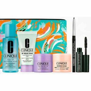 CLINIQUE 7pc Makeup Collection Moisture Surge Eyeliner Mascara Clean Soap NIP